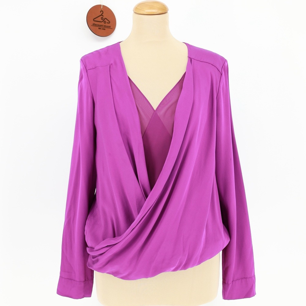 Diane Von Furstenberg Women Issie‎ V-Neck Drape Silk Top Purple Pullover Size 8